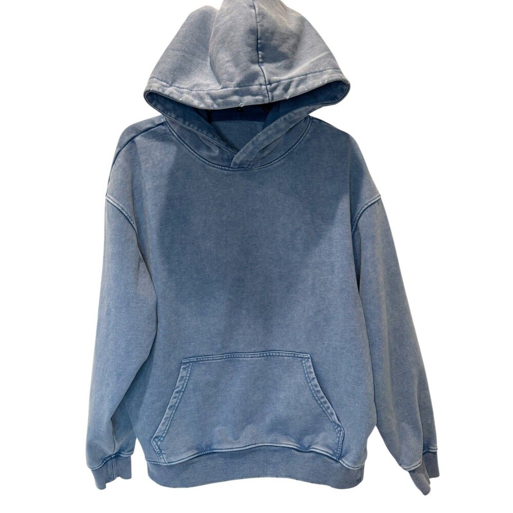 Heavyweight Pullover Hoodie Sweatshirt Size Medium M Space Dyed Distressed Blue